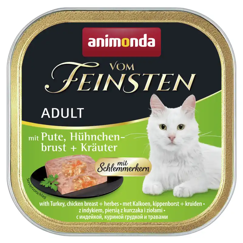 Sparpaket 32 x 100 g Animonda vom Feinsten Adult mit Pute, Hühnchenbrust + Kräuter mit Schlemmerkern Katzen Nassfutter Sichere Zahlung